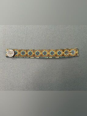 Kiel James Patrick KJP embroidered Floral Bracelet brown teal 9"